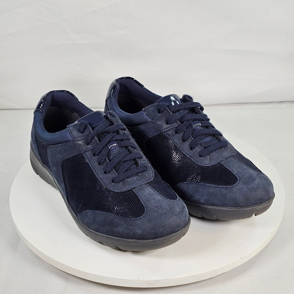 Rockport TruTech Women Navy Blue Leather Suede Mesh Walking Sneakers V82133 6.5